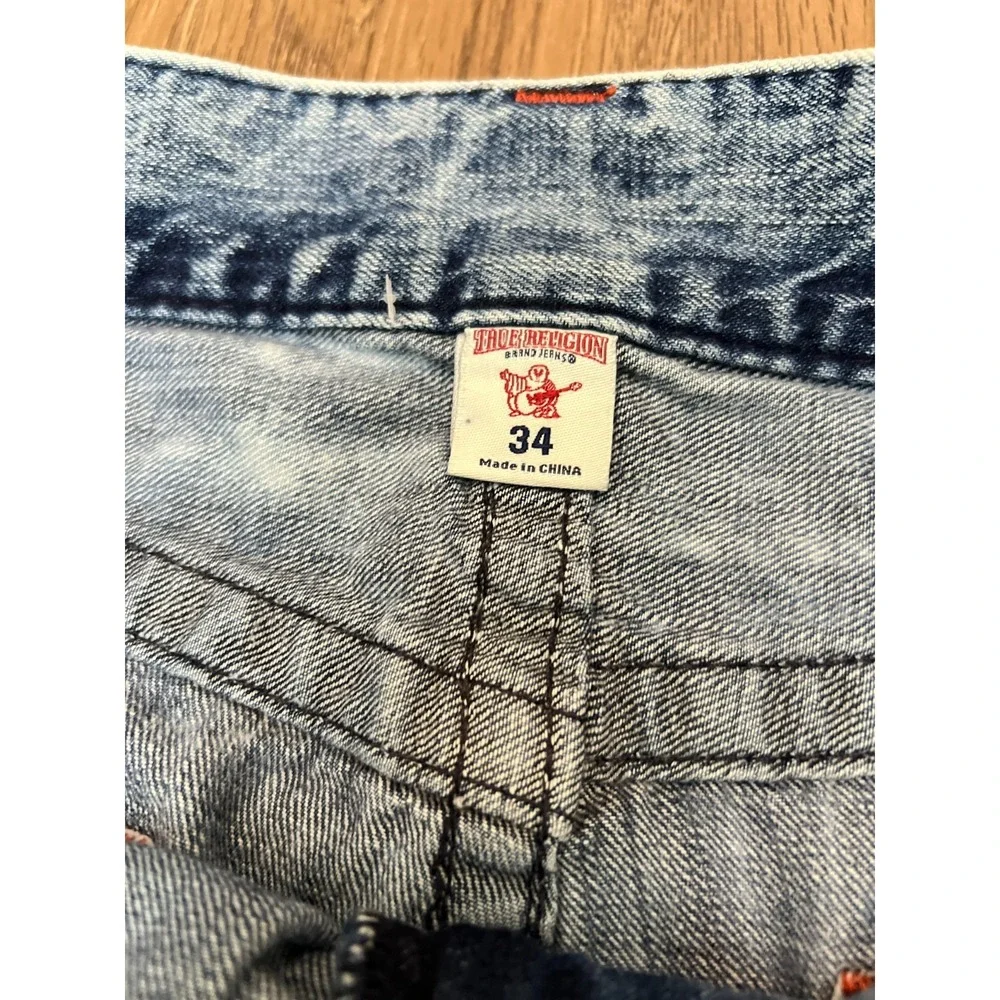 True Religion Geno Slim Jeans Mens 34x32 Big T Light Wash Denim